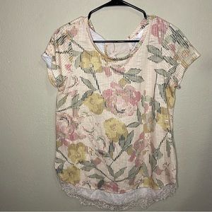 LC Lauren Conrad Floral Ribbed Knit Blouse w/ Bow Size M